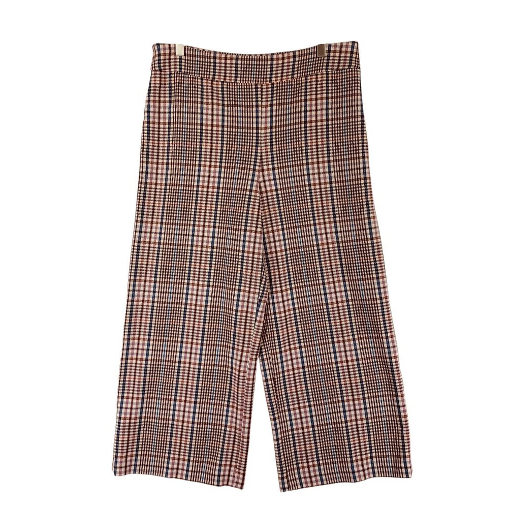 Belle Vere pull on  Plaid High Rise Wide Leg Cropped Flat Front pants size 8